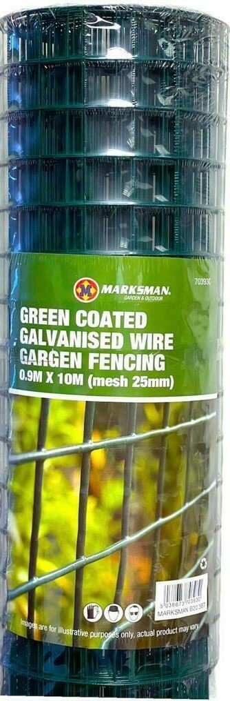 PVC Coated Wire Mesh Fencing 10M x 0.9M Height Green Galvanised Garden Fence