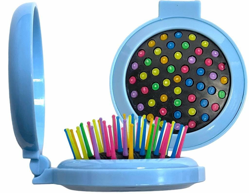 3Pc Portable Travel Folding Hair Brush With Mirror Pocket Size Comb Handbag Size