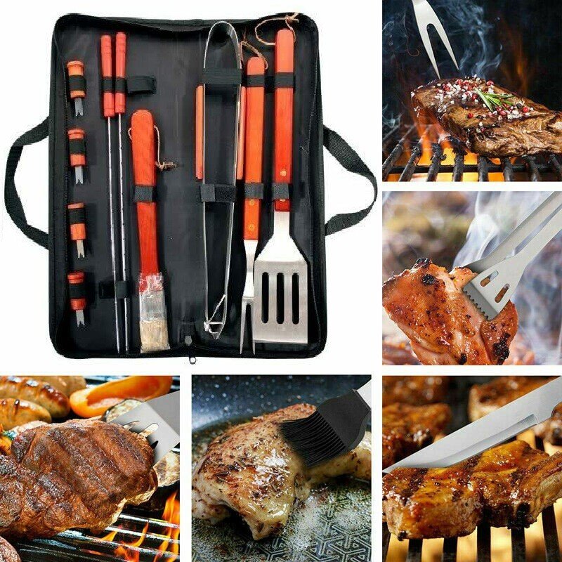 11PCS BBQ Tool Set Stainless Steel Barbecue Grilling Utensil Cooking Outdoor Kit