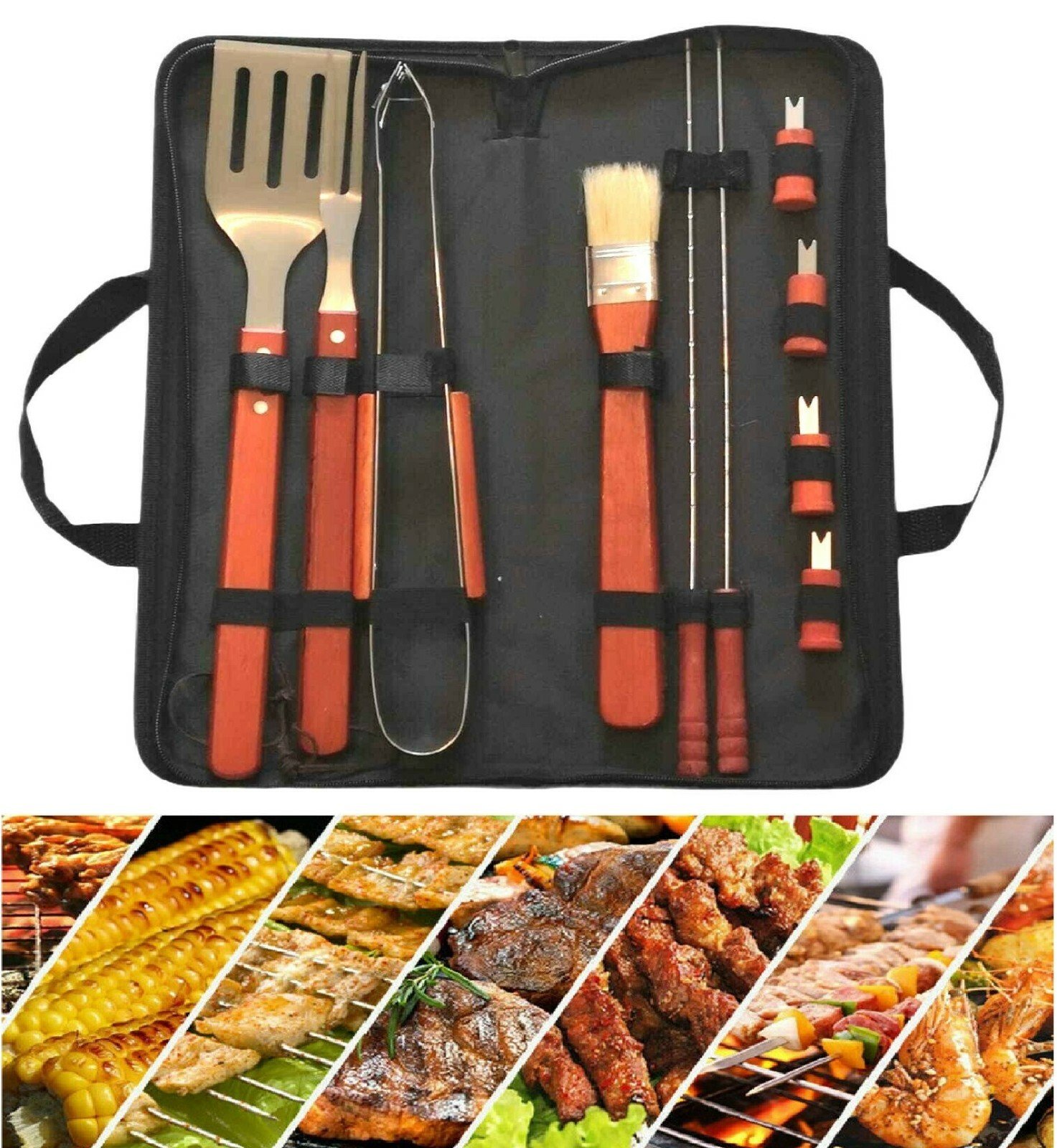 11PCS BBQ Tool Set Stainless Steel Barbecue Grilling Utensil Cooking Outdoor Kit