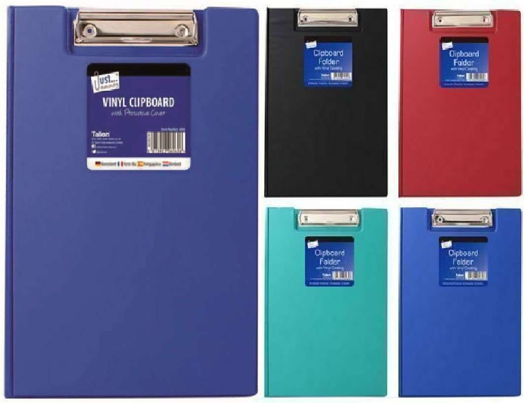 A4 Foldover Black Blue Red Green Clipboard Foolscap Fold Over PVC Clip Board UK