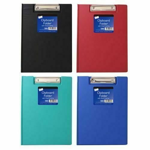 A4 Foldover Black Blue Red Green Clipboard Foolscap Fold Over PVC Clip Board UK