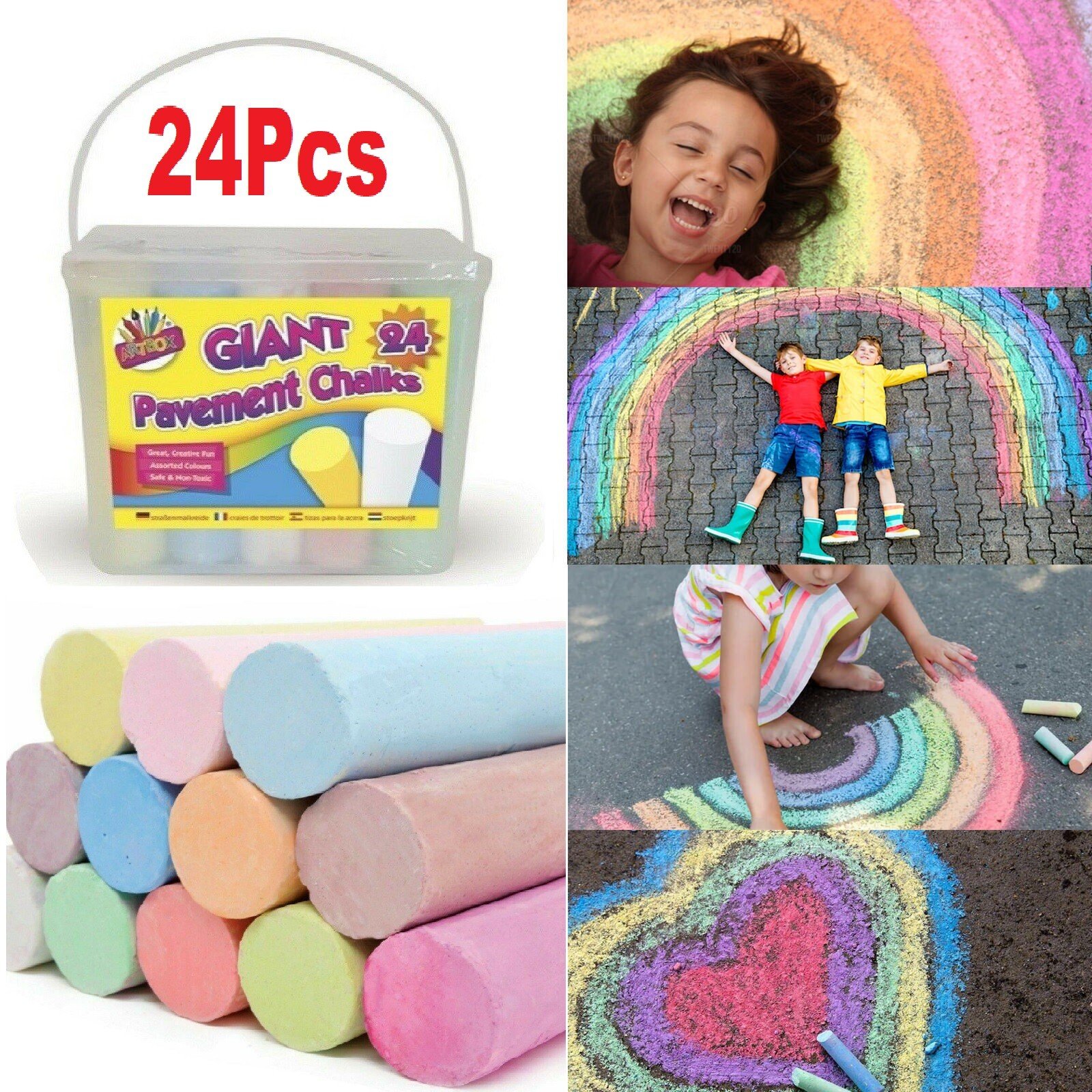 Pack Of 24 Giant Chalks Pavement Artbox Games Child Creative Fun Crosses Outdoor