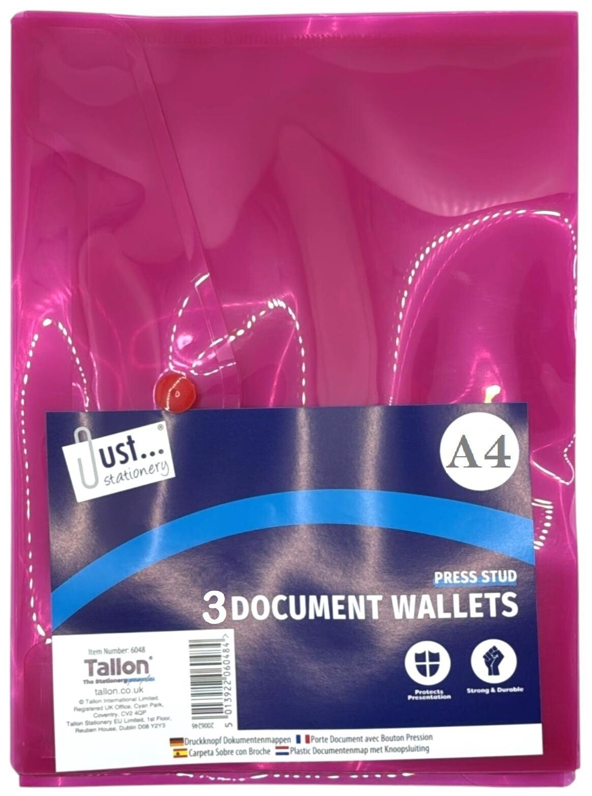 3 x A4 Plastic wallets Stud Document Wallet Files Folders Filing School Office