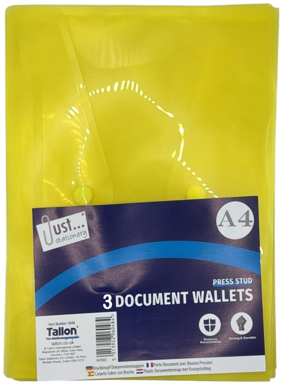 3 x A4 Plastic wallets Stud Document Wallet Files Folders Filing School Office