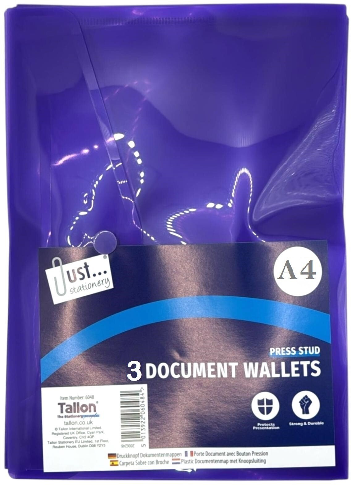3 x A4 Plastic wallets Stud Document Wallet Files Folders Filing School Office