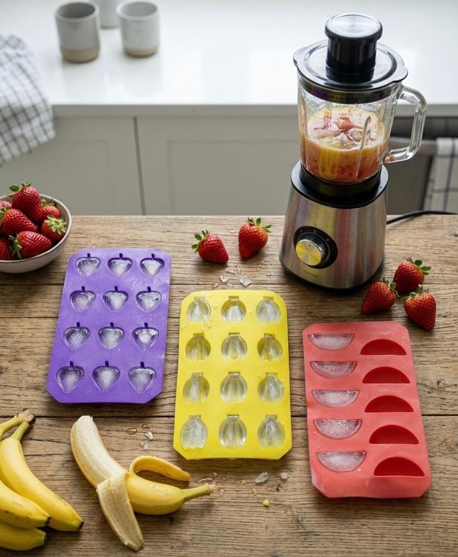 Fruit Shaped Ice Cube Moulds Strawberry Watermelon Banana Reusable Food Safe