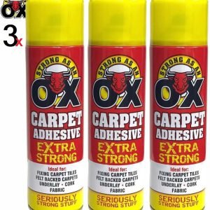 3 X 500ML HEAVY DUTY SPRAY ADHESIVE GLUE STRONG OX FOAM FOR CARPET TILE FABRIC