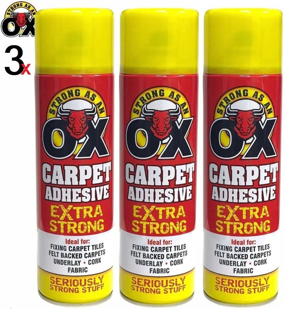 3 X 500ML HEAVY DUTY SPRAY ADHESIVE GLUE STRONG OX FOAM FOR CARPET TILE FABRIC