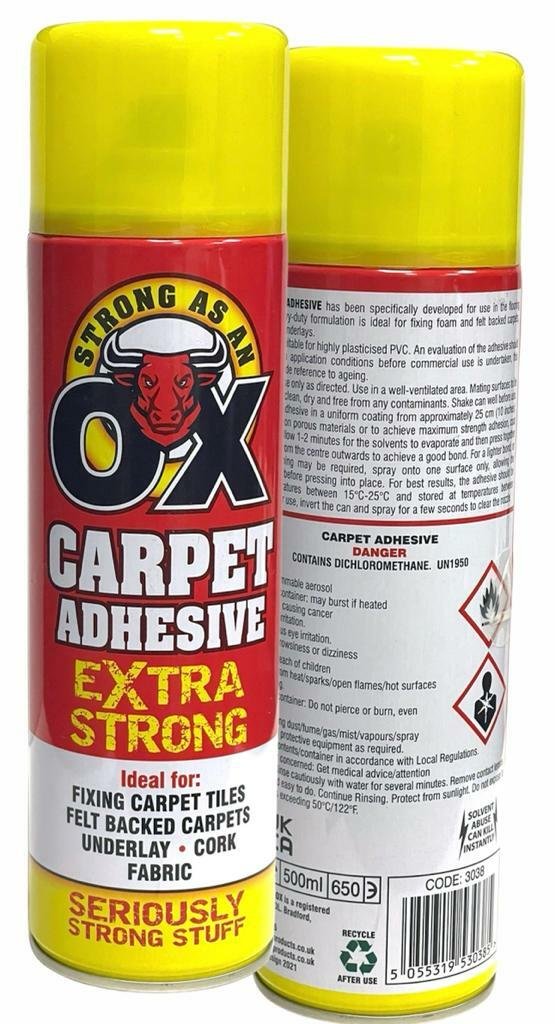 3 X 500ML HEAVY DUTY SPRAY ADHESIVE GLUE STRONG OX FOAM FOR CARPET TILE FABRIC