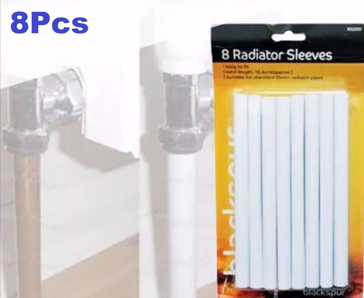 8 X 19.5cm  WHITE RADIATOR PIPE COVERS SLEEVES SHROUDS SNAP AROUND YOUR PIPES