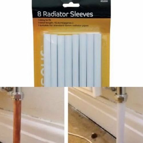 8 X 19.5cm  WHITE RADIATOR PIPE COVERS SLEEVES SHROUDS SNAP AROUND YOUR PIPES