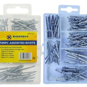 100PC BLIND RIVETS SET ASSORTED HAND RIVET POP ALUMINIUM HEAD STEEL SHANK 6 SIZE