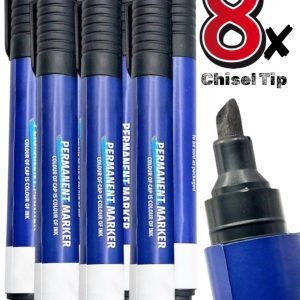 8 Pack Black Permanent Markers Quick Drying Marker Chisel Tip Pen School Thick