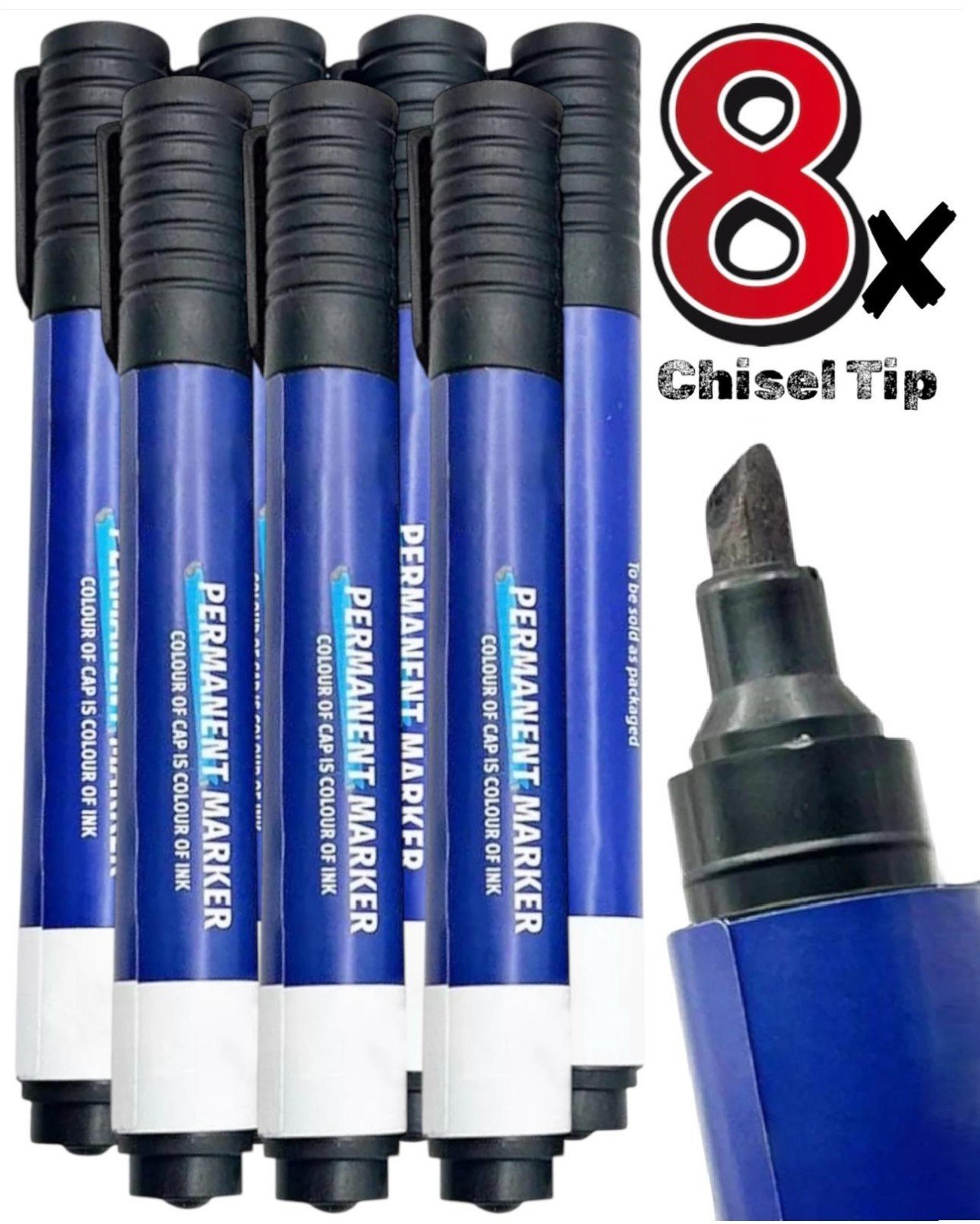 8 Pack Black Permanent Markers Quick Drying Marker Chisel Tip Pen School Thick