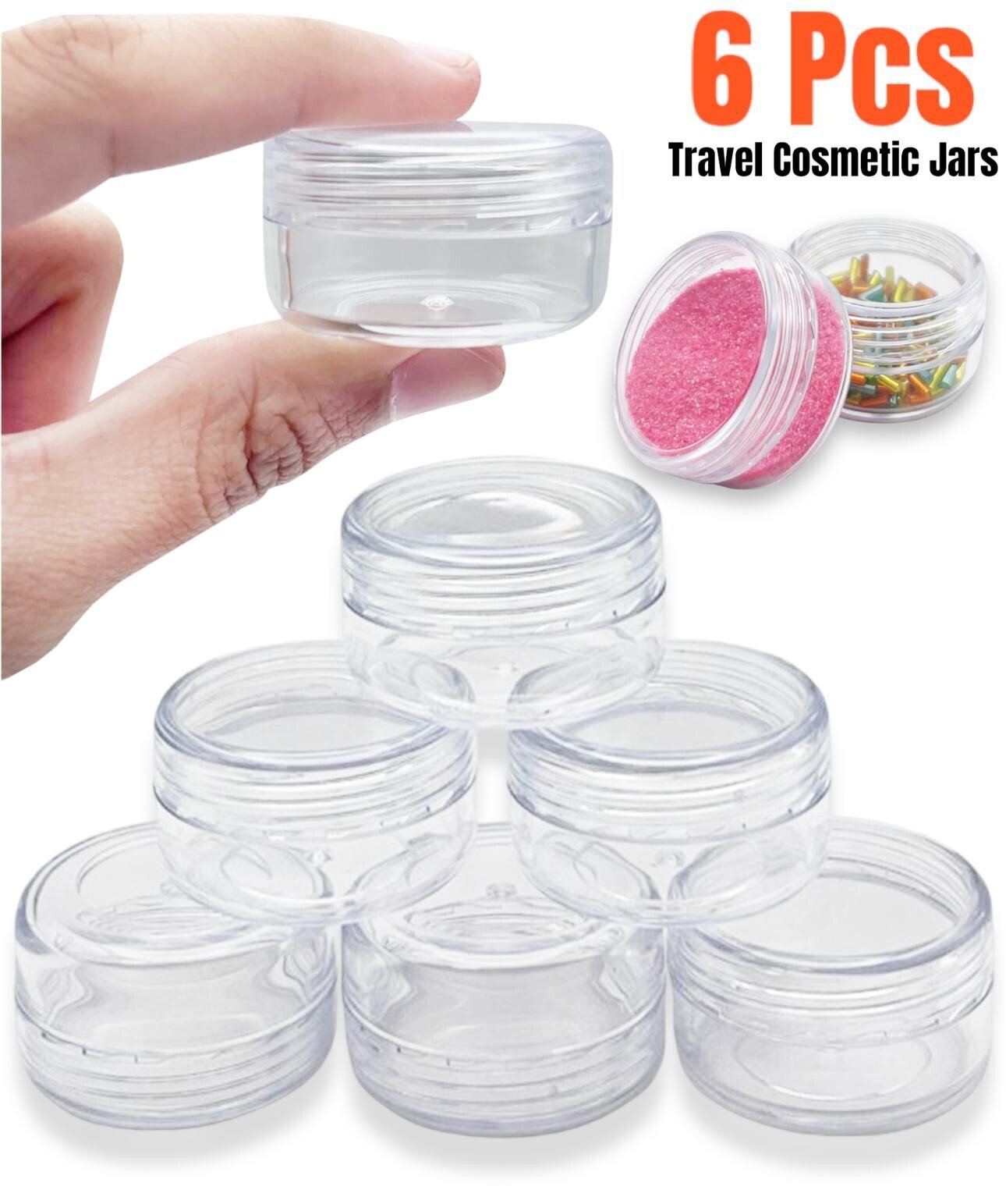 6 TRAVEL SIZE PLASTIC TUBS Tiny Container Small Empty Pots Skincare Lip Balm Tub