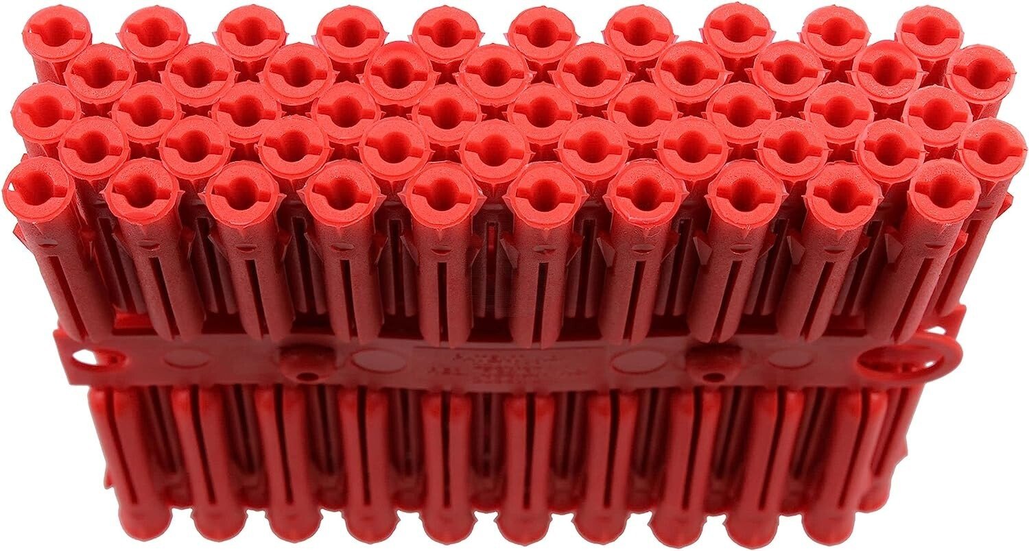 100 Pack of Wall Plug Plastic Expansion Wall Fixings Fischer Raw Plugs 6mm RED