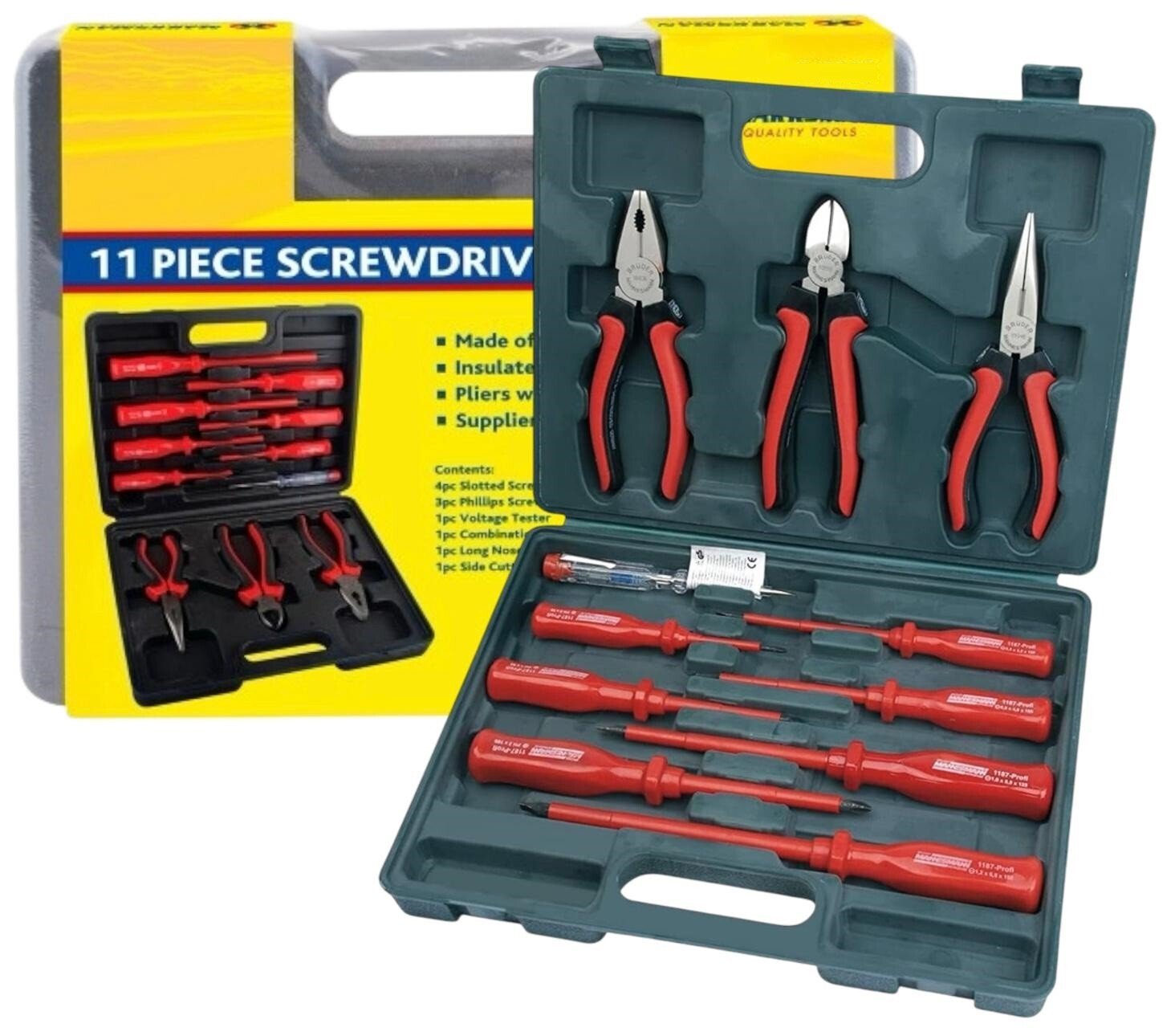 11PC Electricians Screwdriver Set Tool Electrical Quality Fully Insulated & Case