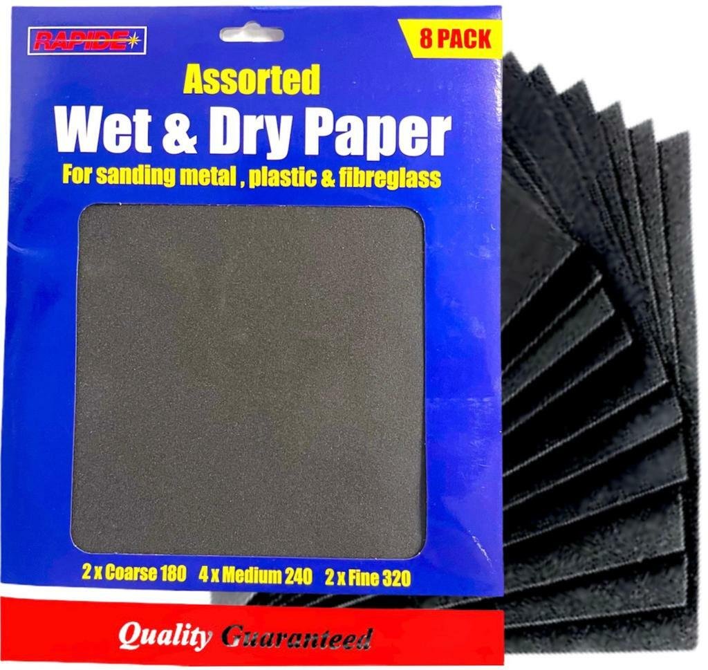 8pcs Assorted Wet And Dry Sandpaper Sheets For Metal Plastic Wood Mixed Grit