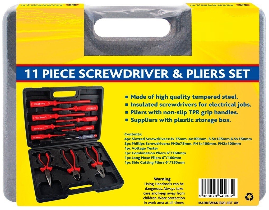 11PC Electricians Screwdriver Set Tool Electrical Quality Fully Insulated & Case