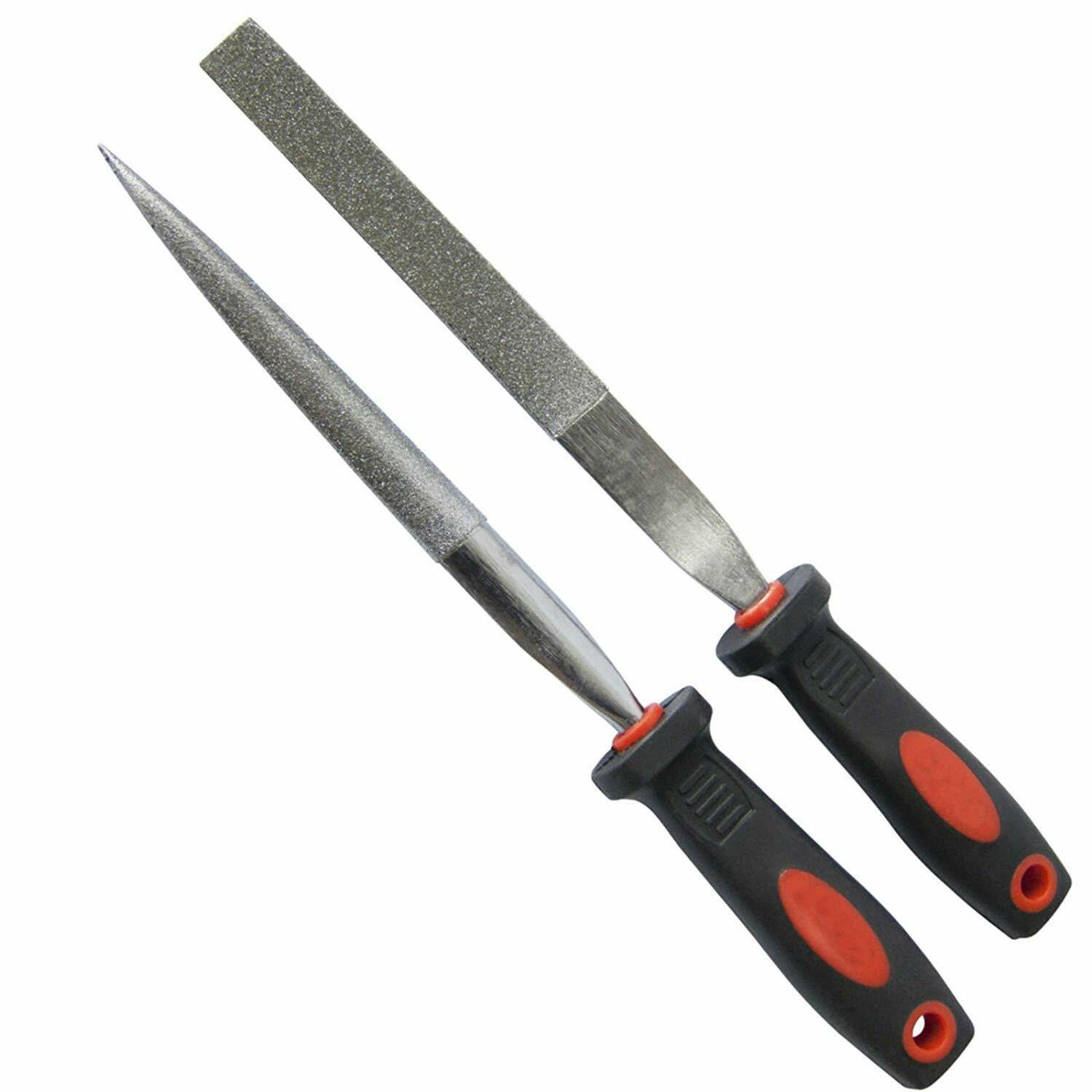 2pcs Diamond File Set Half Round & Taper Flat Stone Glass Metal Tiles Soft Grip