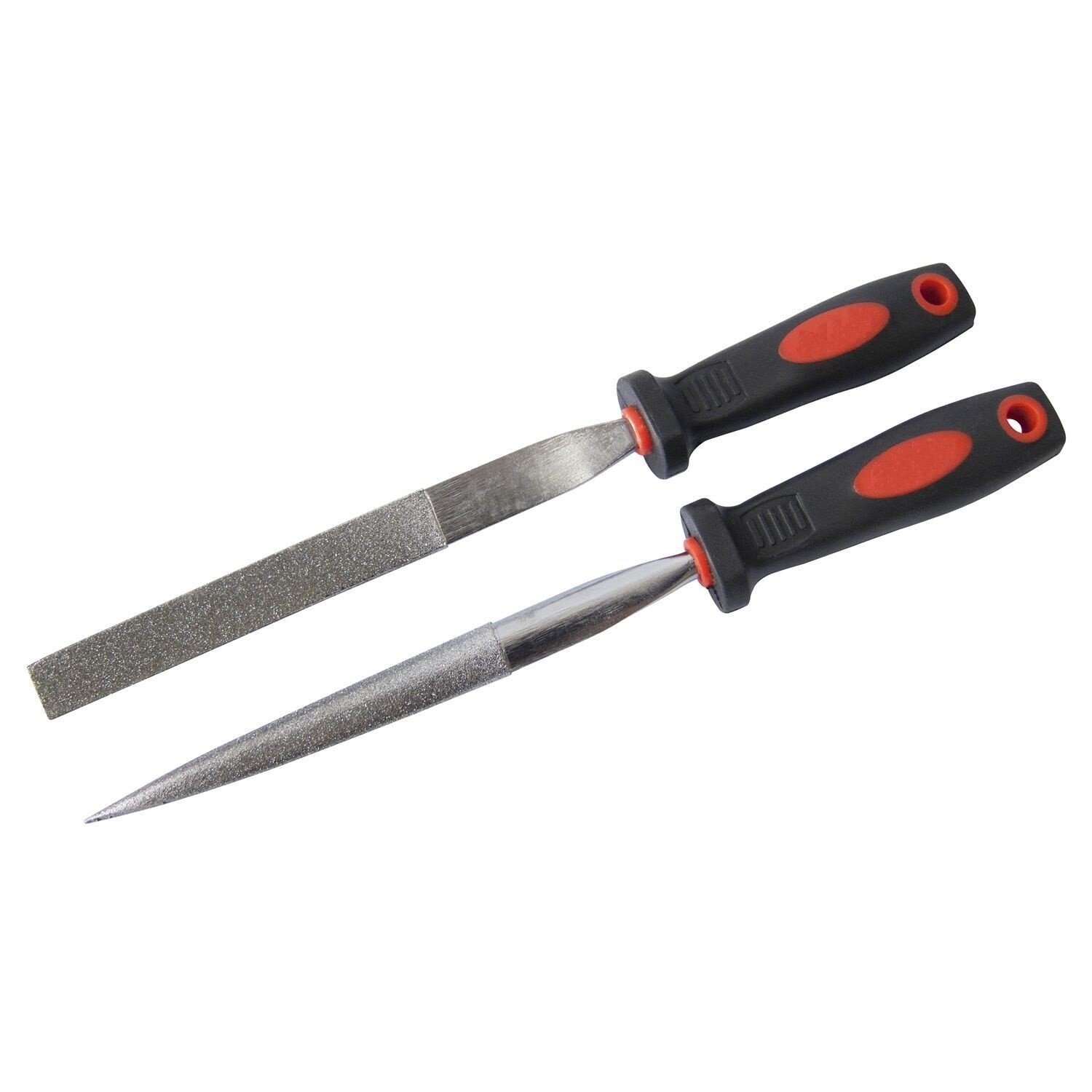 2pcs Diamond File Set Half Round & Taper Flat Stone Glass Metal Tiles Soft Grip