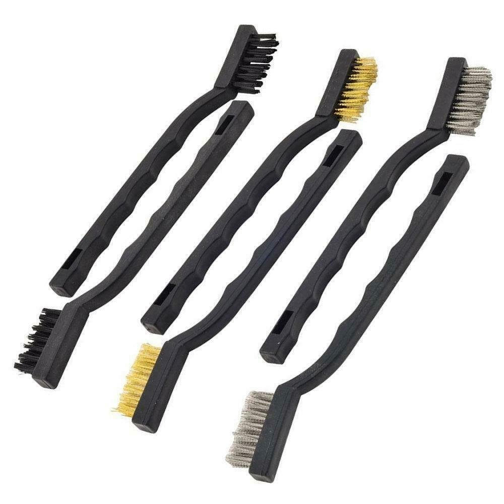 6x Small Mini Wire Brush Set Steel Copper Nylon For Cleaning Metal Rust Removal