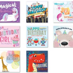 Pack of 8 Mixed Assorted Happy Birthday Kids Cards Greeting Card Boys & Girls