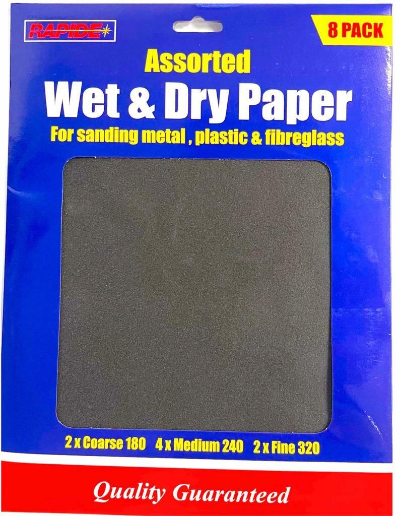 8pcs Assorted Wet And Dry Sandpaper Sheets For Metal Plastic Wood Mixed Grit