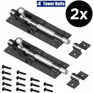 2x Heavy Duty Large Garden Gate Shed Sliding Door 4″Tower Bolt Black Latch Catch