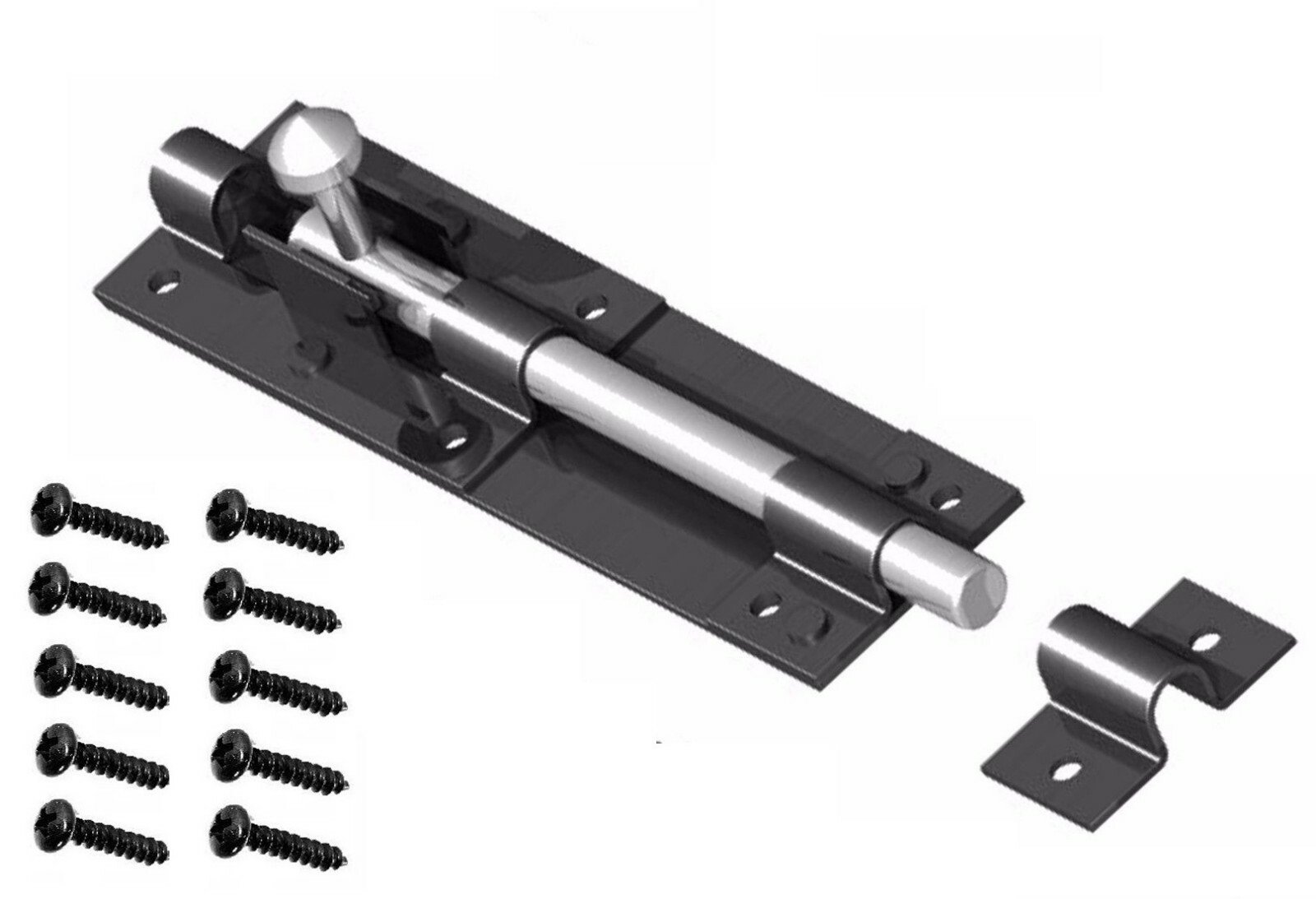 2x Heavy Duty Large Garden Gate Shed Sliding Door 4"Tower Bolt Black Latch Catch
