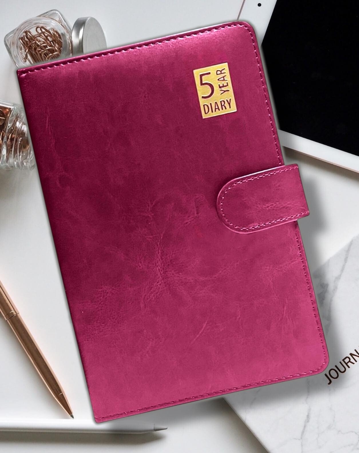 Five (5) Year Undated Diary Leather Look A5 Day Per Page Padded Magnetic Closure