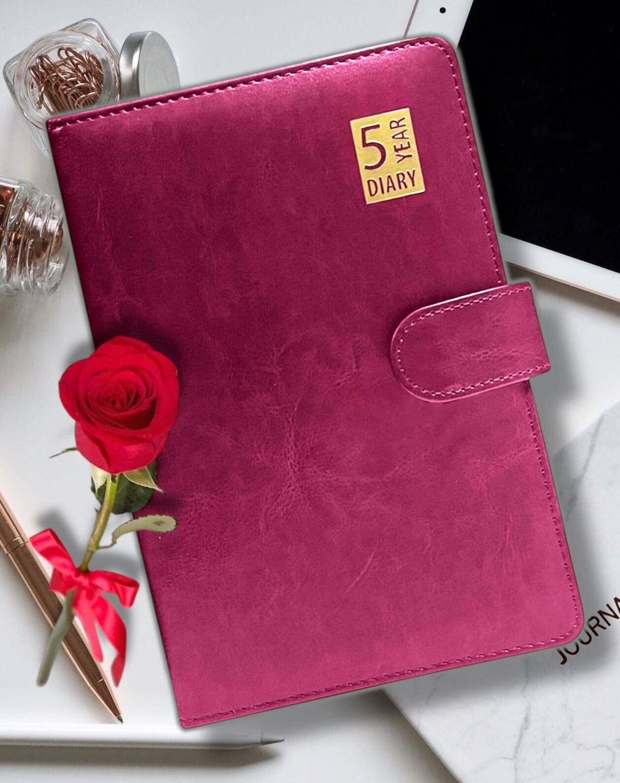 Five (5) Year Undated Diary Leather Look A5 Day Per Page Padded Magnetic Closure