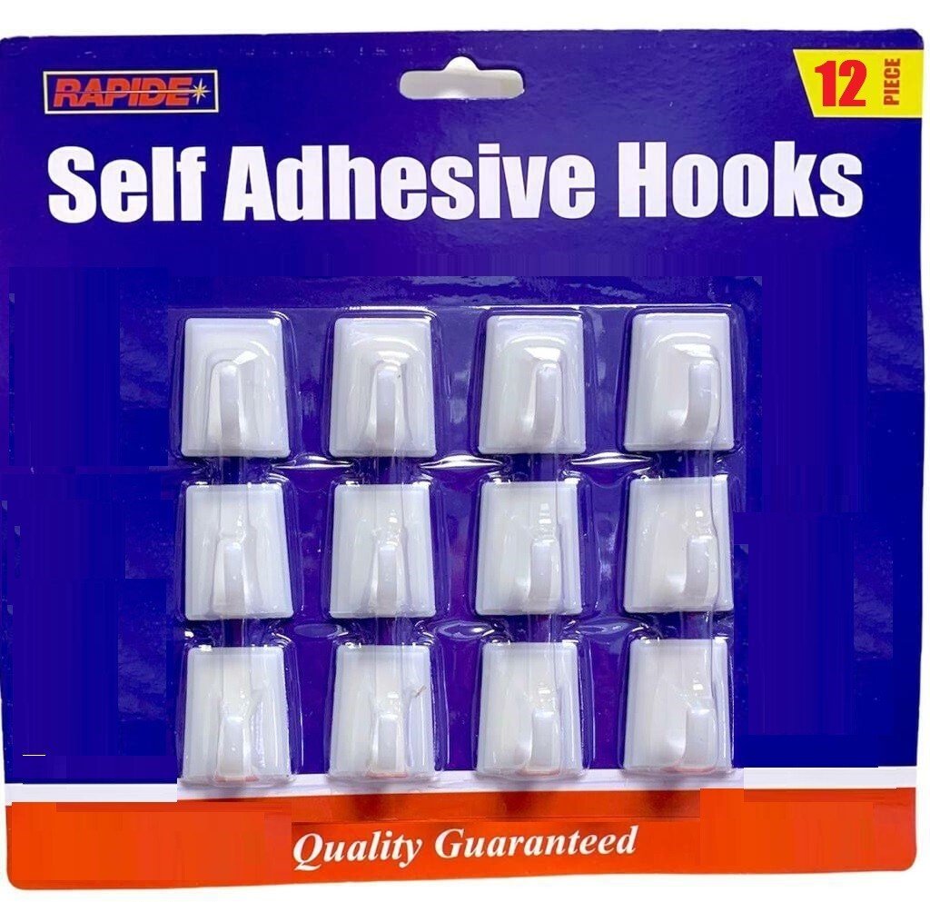 12 Pcs SUPER STICKY Self Adhesive Stick On Removable Hooks No Marks No Mess