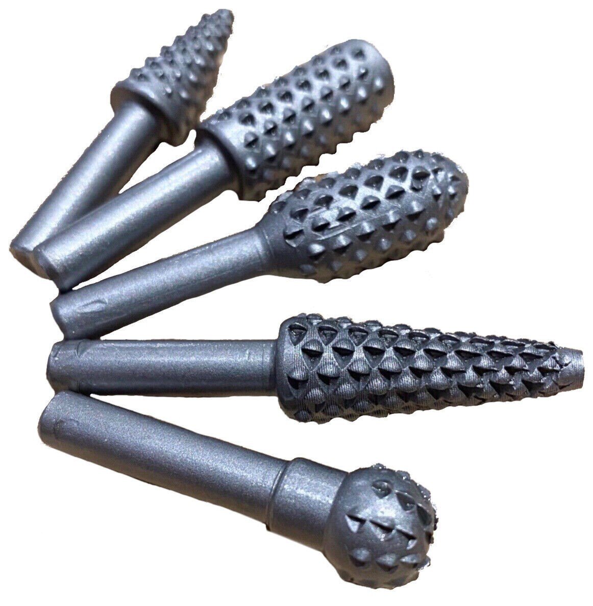 5 ROTARY BURR SET Wood Carving File Rasp Power Drill Bits Large Cone Ball Oval+