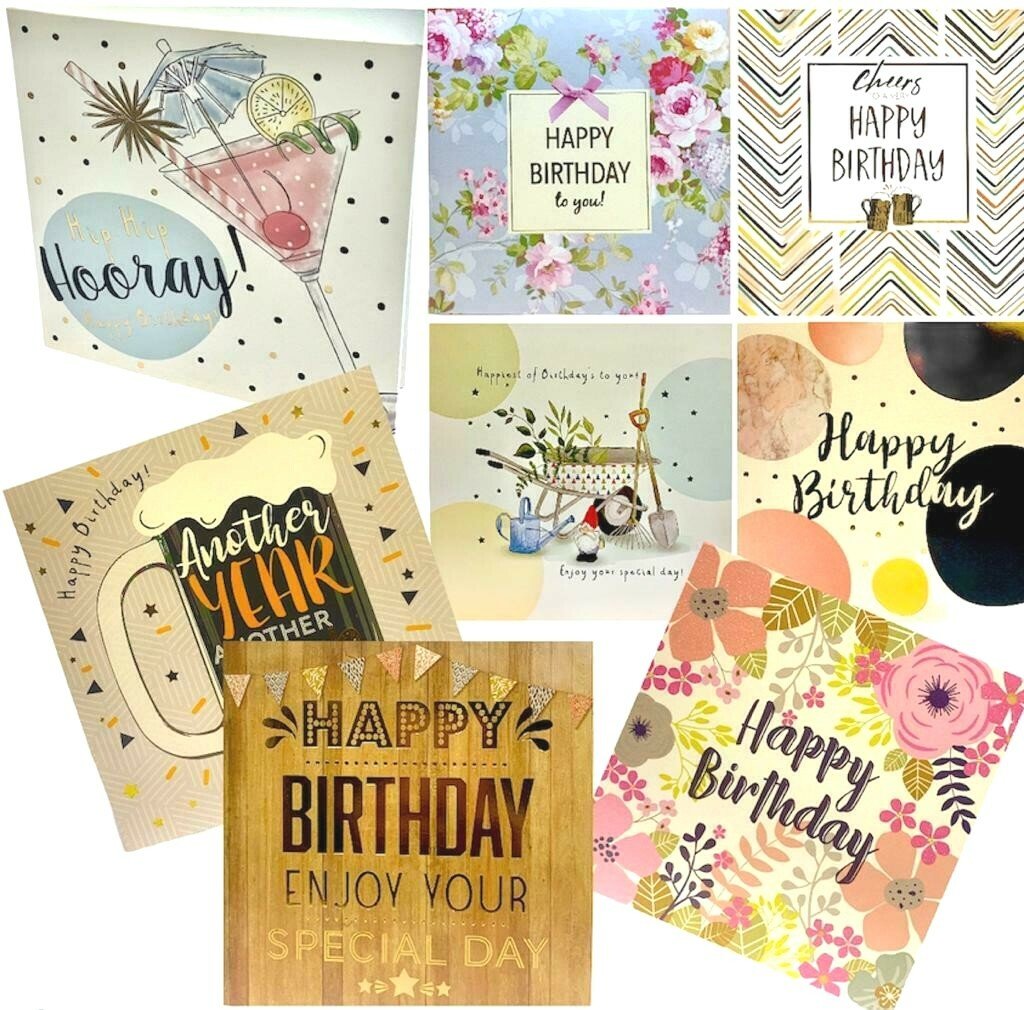 Pack of 8 Mixed Assorted Happy Birthday Adult Cards Greeting Card Mum & Dad