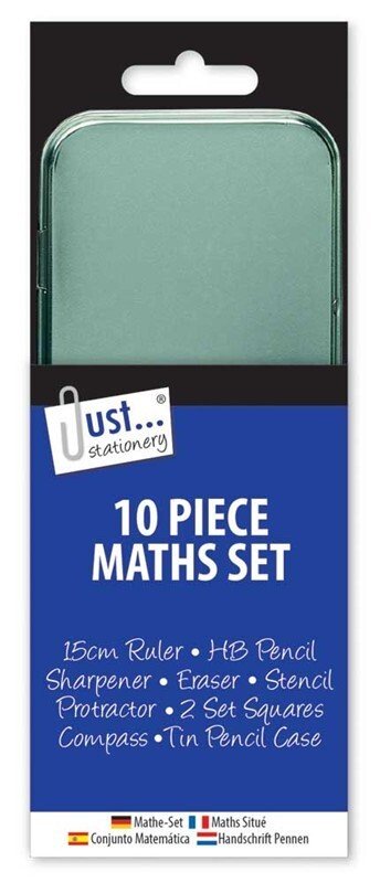 10 Pcs Maths Geometry Compass Set School Ruler Protector Square Tin Case Stencil