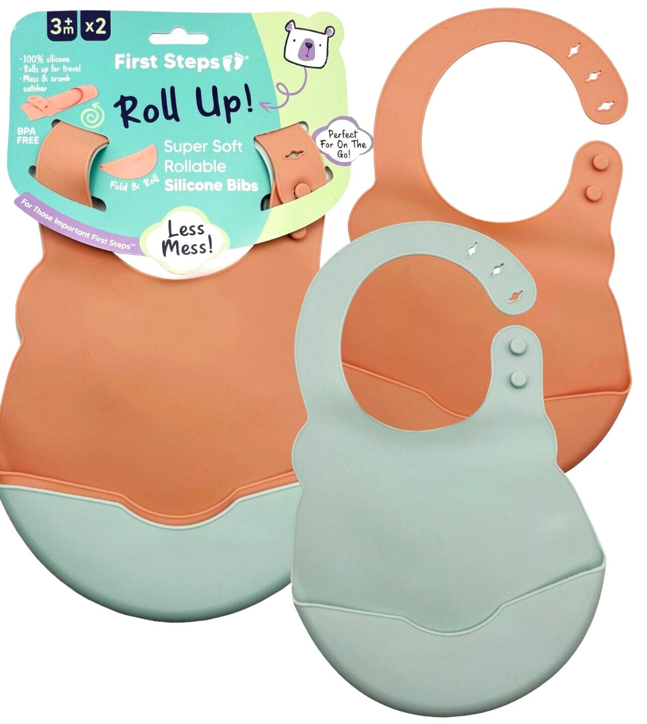 2Pcs Baby Bibs Dishwasher safe Comfortable Silicone Feeding Food Catcher weaning