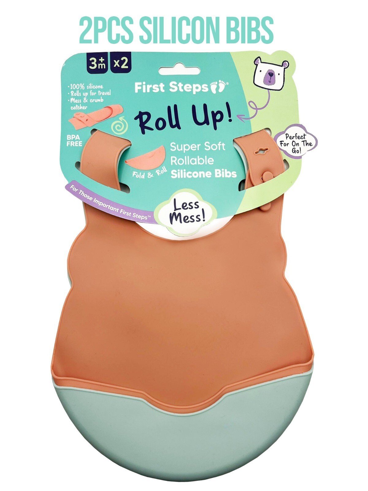 2Pcs Baby Bibs Dishwasher safe Comfortable Silicone Feeding Food Catcher weaning