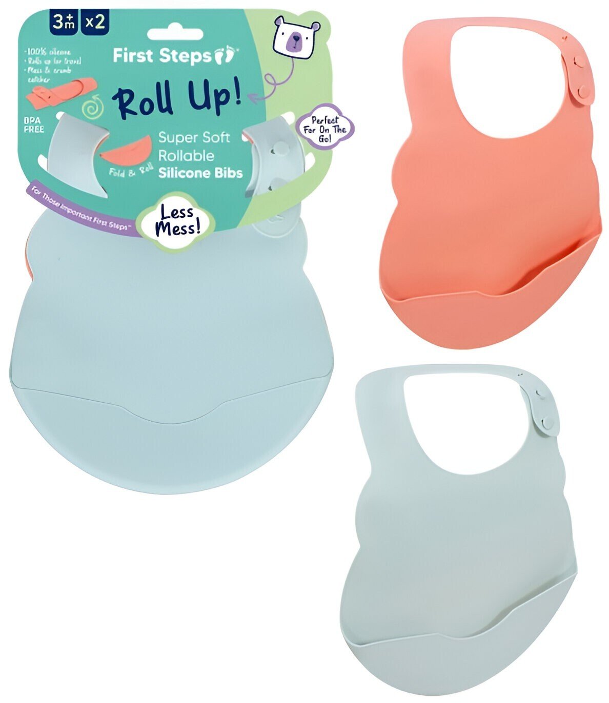 2Pcs Baby Bibs Dishwasher safe Comfortable Silicone Feeding Food Catcher weaning