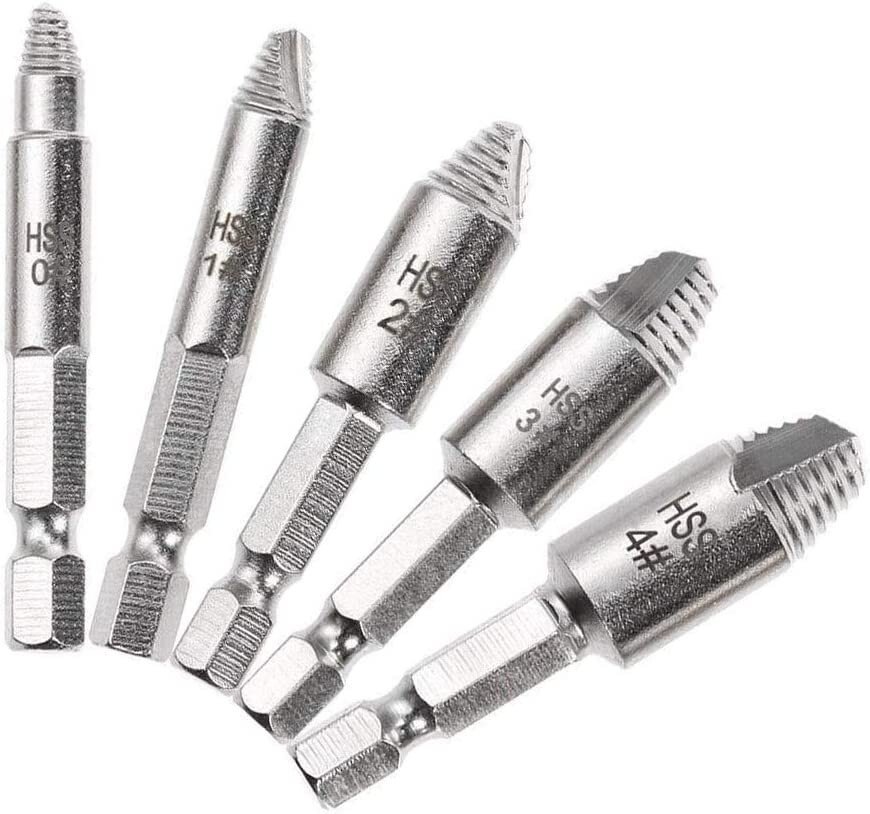 5Pc Screw Extractor Drill Bit Set Damaged Broken Bolts & Thread Remover