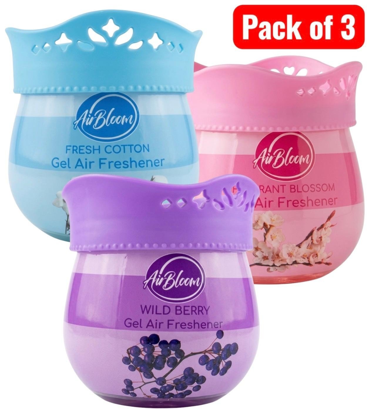 3 Pack Solid Gel Air Freshener Bathroom Home Room Deodoriser Scent Cupboard 250g