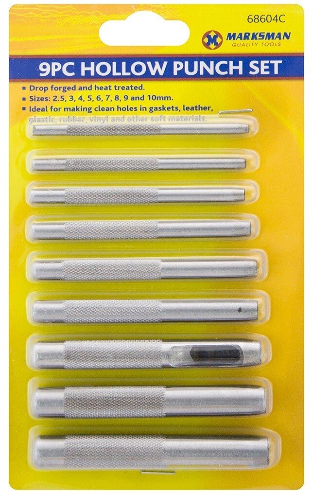 9pc HOLLOW HOLE PUNCH SET for LEATHER HOLE GASKET CARD PAPER BELT LOOP PLASTIC