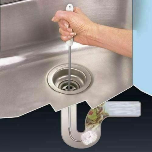 SINK DRAIN CLEANING BRUSH BENDABLE BATH SINK UNBLOCKER 1M LONG KITCHEN SNAKE NEW