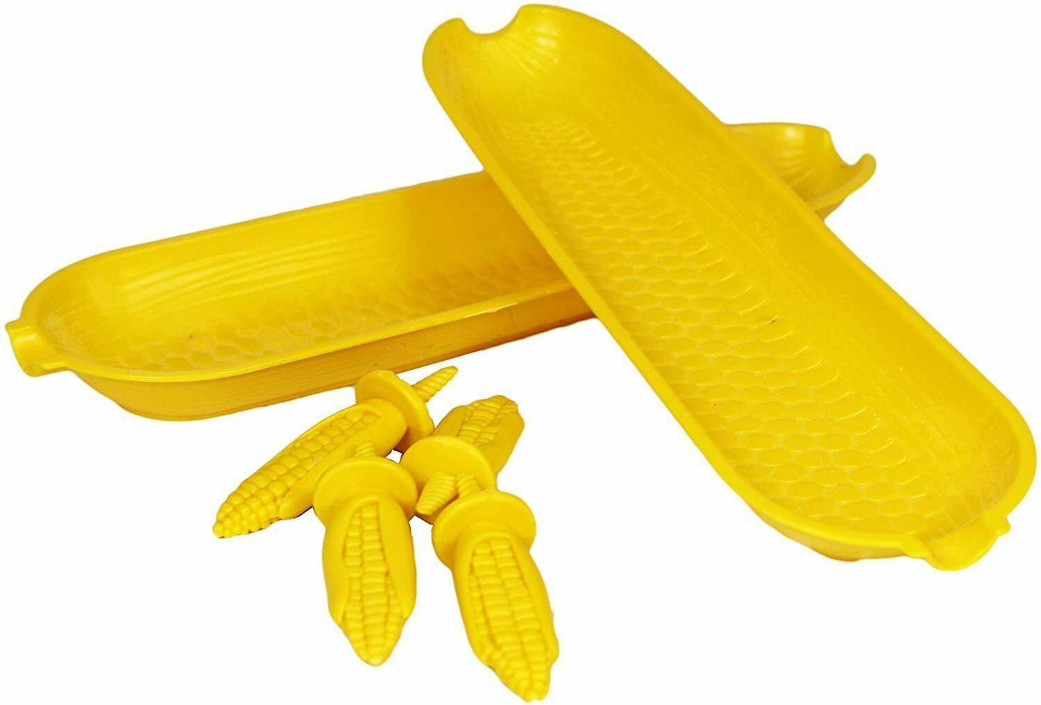 6 Piece Set Corn on the Cob Dishes Server Set - 2 Trays With 4 Skewers Holder