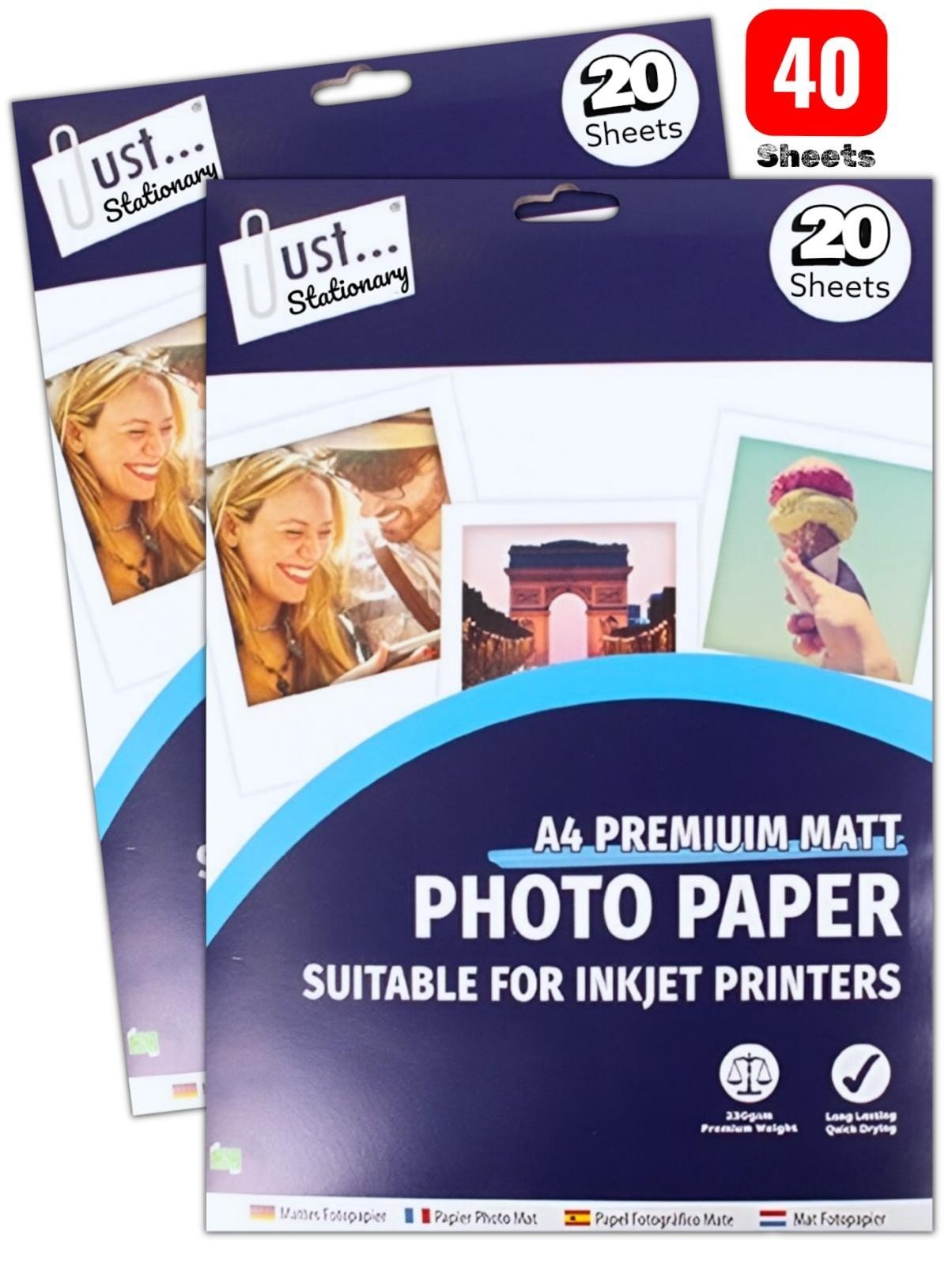 A4 Premium Matt Photo Paper 40 Sheets for Inkjet Printer Quick Drying 230GSM