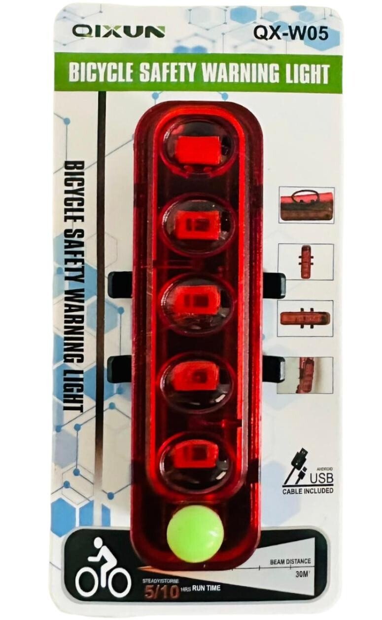 Bicycle Rear Red Light Back light Waterproof USB Rechargeable 5 LED Bike light