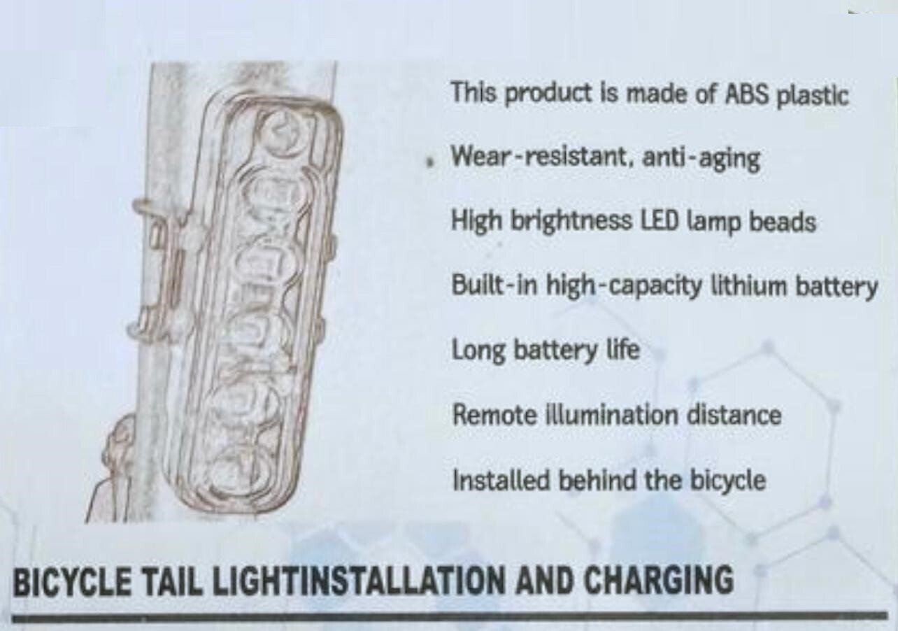 Bicycle Rear Red Light Back light Waterproof USB Rechargeable 5 LED Bike light