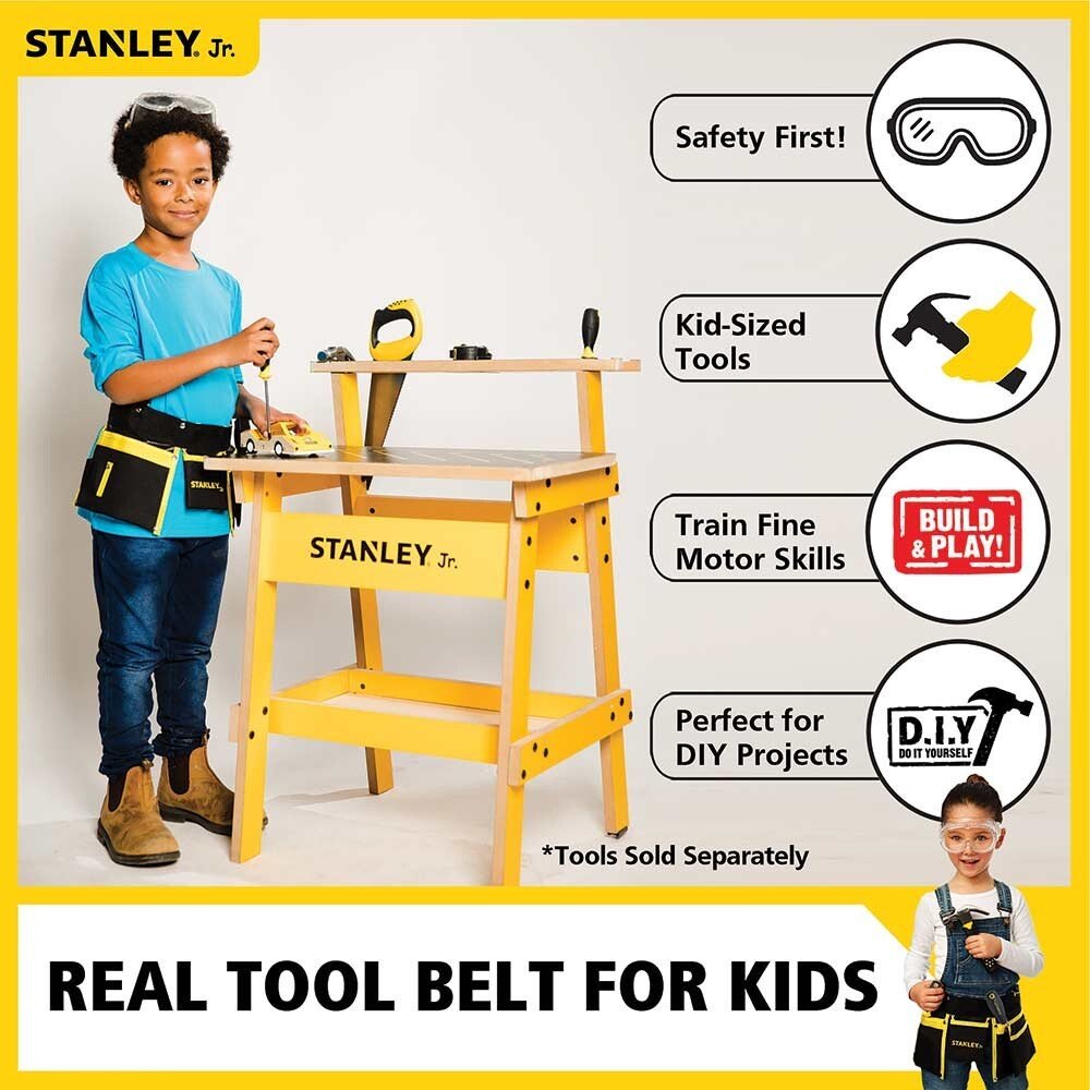 Stanley Jr.. Heavy Duty Tool Belt, Junior Kids Tools Multi Pockets Ages 5+