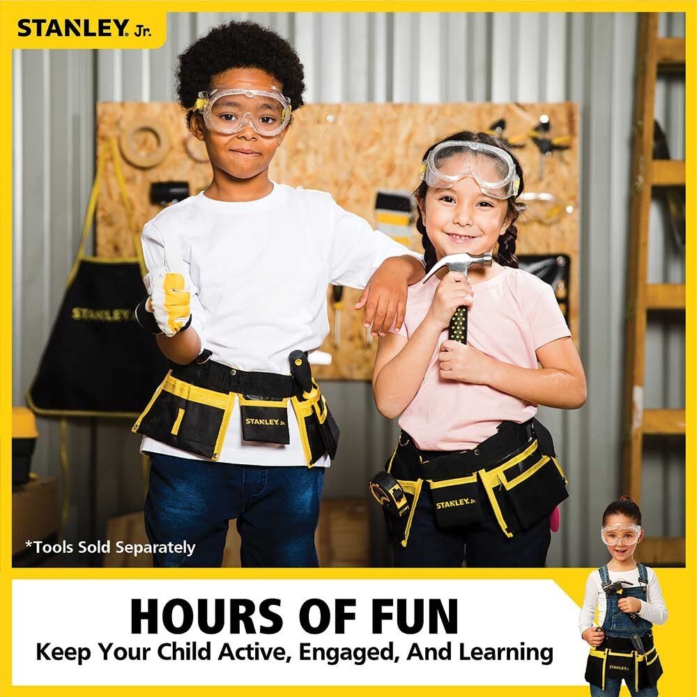 Stanley Jr.. Heavy Duty Tool Belt, Junior Kids Tools Multi Pockets Ages 5+